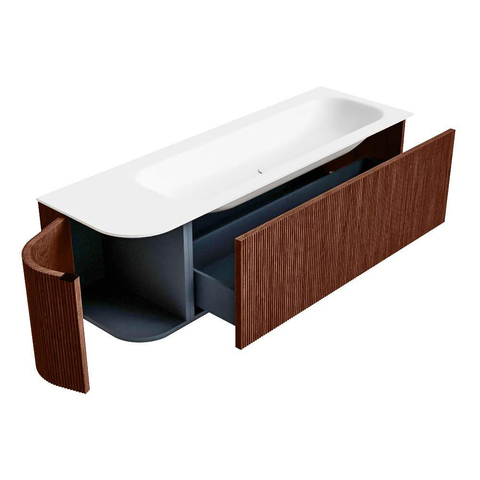 Mondiaz KURVE Badkamermeubelset - 145x46x40cm - 1 lade - 1 deur - wastafel solid surface - rechts - zonder kraangat - Ruby SW1415299