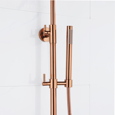 Fortifura Calvi Regendoucheset - thermostatisch - 25cm - hoofddouche - metalen slang - staaf handdouche - PVD - geborsteld koper SW1204400