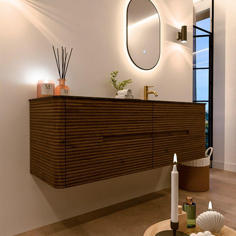 Mondiaz CIRO-DLUX Badkamermeubelset - 150x45x50cm - Solid surface wastafel Lava - 1 wasbak Rechts - 1 kraangat - 4 lades - Dusk SW1533048
