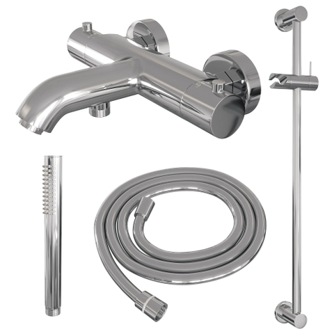 Robinet de baignoire Brauer Chrome Edition à poser - ensemble de douche - 2 fonctions - 2 boutons lisses - douchette à main 1 jet - chrome SW1164613