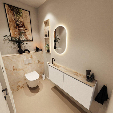 MONDIAZ TURE-DLUX Meuble de toilette 120 cm Talc. EDEN vasque Frappe position gauche. Avec 1 trou de robinet. SW1102603