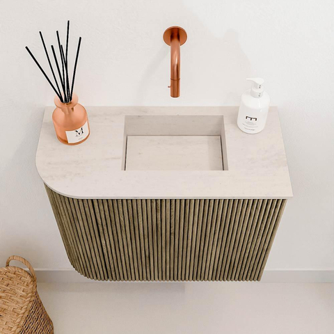 Mondiaz JOYA-DLUX Meuble de toilette - 51,6 cm - arrondi gauche couleur Dusk - Lavabo FAYE position droite sans trou de robinet couleur Meli. SW1425838