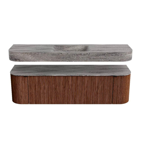 MONDIAZ THOR-DLUX 160cm meuble de salle de bains arrondi gauche + droite couleur Ruby avec 1 tiroir et 2 portes. Vasque suspendue CLOUD Centre sans trou de robinet couleur Oza. SW1465322