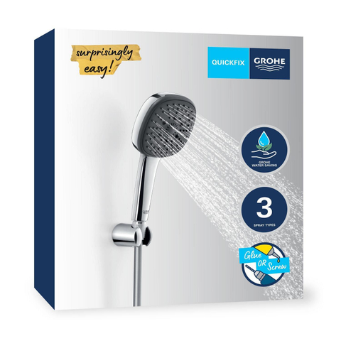 Grohe Vitalio Comfort QuickFix Handdoucheset - diameter 11cm - 3 straalsoorten - 8.0l/min - met houder - met slang - 175cm - chroom SW1028247