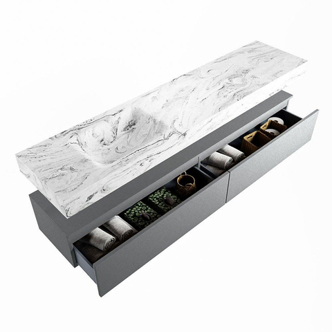 Mondiaz ALAN-DLUX Ensemble de meuble - 200cm - meuble Plata mat - 2 tiroirs - Lavabo Cloud Glace suspendu - vasque Gauche - 1 trou de robinet SW806241