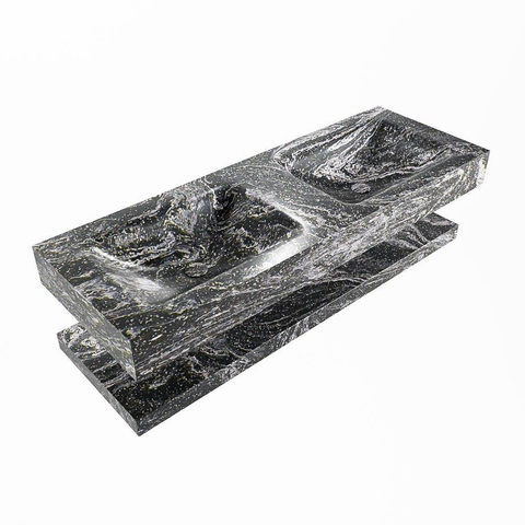 Mondiaz ALAN-DLUX Ensemble de meuble - 130cm - meuble Lava mat - 0 tiroirs - Lavabo Cloud Lava suspendu - vasque Gauche et droite - 0 trous de robinet SW809226