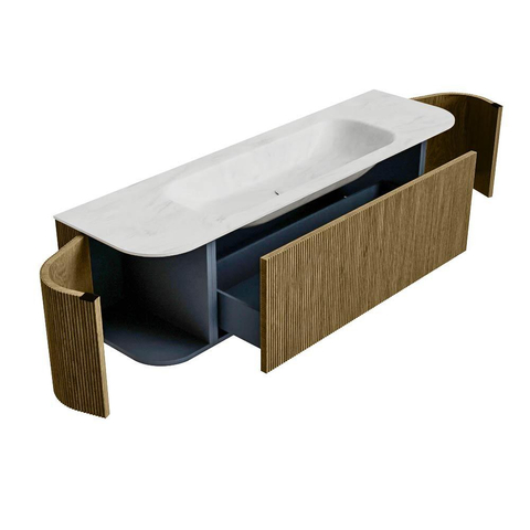Mondiaz KURVE-DLUX Ensemble de meubles de salle de bain - 160x46x40cm - 1 tiroir - 2 portes - lavabo solid surface - central - 1 trou de robinet - Dusk SW1414932