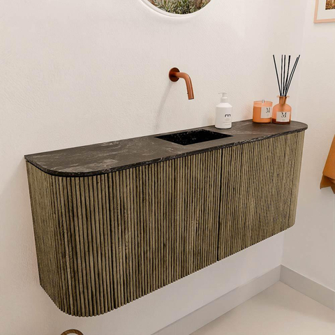 Mondiaz JOYA-DLUX Meuble de salle de bains 103.2cm - arrondis gauche et droite couleur Dusk - Vasque FAYE position Milieu Sans trou de robinet couleur Lava SW1423268