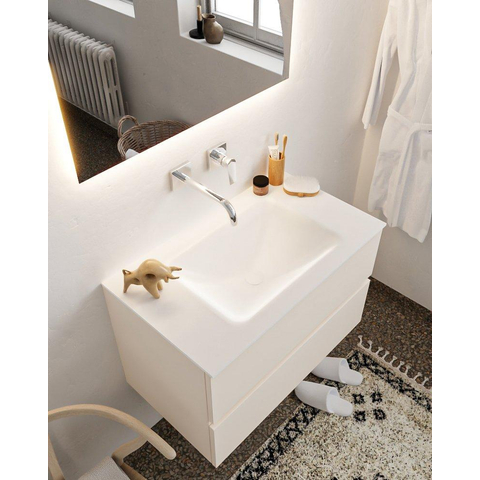 ENSEMBLE DE MEUBLE MONDIAZ VICA - 80cm - 2 tiroirs - lavabo Cloud au centre - 0 trous de robinet - solid surface lin SW411010