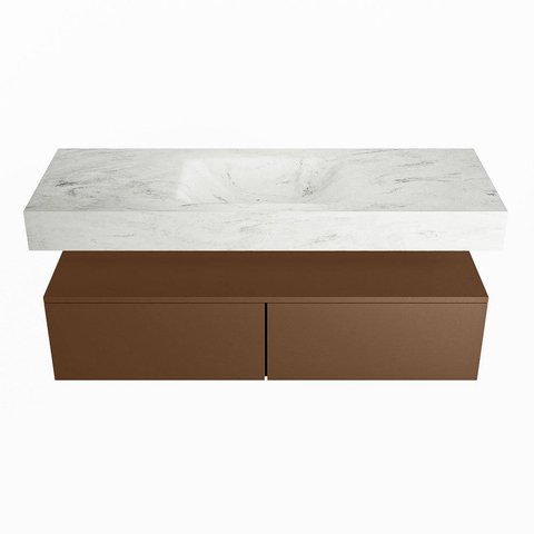Mondiaz ALAN-DLUX Ensemble de meuble - 130cm - meuble Rust mat - 2 tiroirs - Lavabo Cloud Opalo suspendu - vasque Centre - 0 trous de robinet SW806616