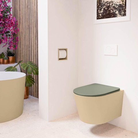 Mondiaz LAVIE WC suspendu – sans bride – 36 x 53 cm – avec abattant softclose – Sand (beige), abattant Army (vert) SW1208582