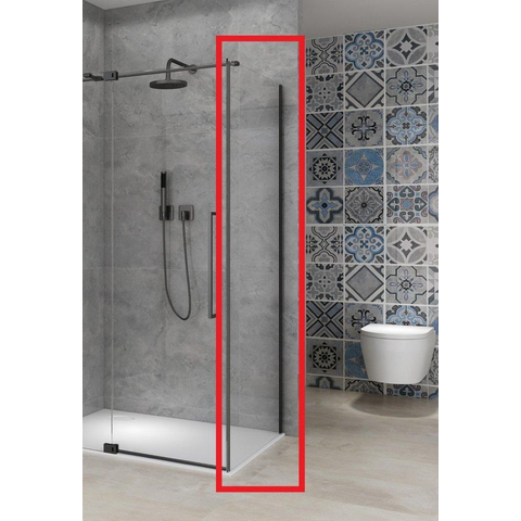 Van Rijn Products ST08 Paroi fixe - 100x200cm - verre transparent - épaisseur 8mm - profil mural - Noir SW956406