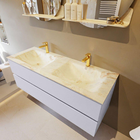MONDIAZ VICA-DLUX Ensemble meuble de salle de bains - 130cm - meuble bas cale - 2 tiroirs - lavabo encastré cloud double - 2 trous de robinet - version hauteur 60cm - frape SW1089060