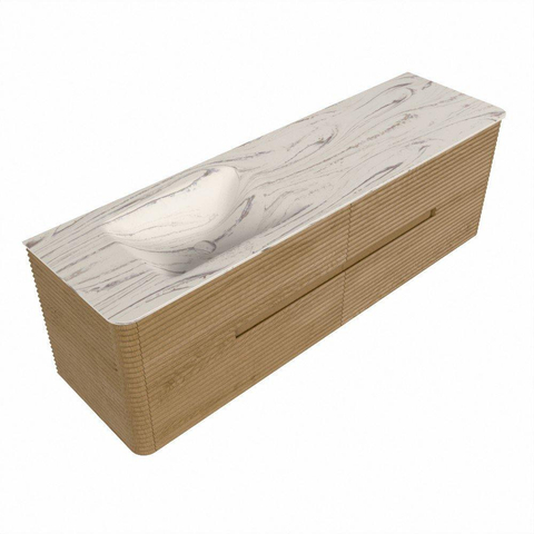 Mondiaz CIRO-DLUX Ensemble de meubles de salle de bains - 160x45x50cm - Plan vasque solid surface Nata - 1 lavabo à gauche - sans trous de robinet - 4 tiroirs - Chêne SW1531470