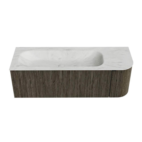 Mondiaz KURVE-DLUX Ensemble de meuble de salle de bains - 135x46x40cm - 1 tiroir - 1 porte - lavabo solid surface - gauche - 1 trou de robinet - Shadow SW1414073