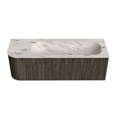 MONDIAZ KURVE-DLUX Meuble de salle de bains 135cm arrondi gauche couleur Shadow avec 1 tiroir et 1 porte. Lavabo BIG MEDIUM droit 1 trou de robinet Nata. SW1432291