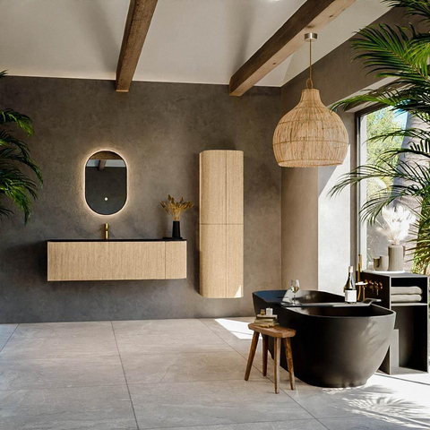 MONDIAZ KURVE Meuble de salle de bains 145 cm avec module 25 R couleur Chêne avec 1 tiroir et 1 porte. Lavabo BIG LARGE gauche 1 trou de robinet Urban. SW1138424