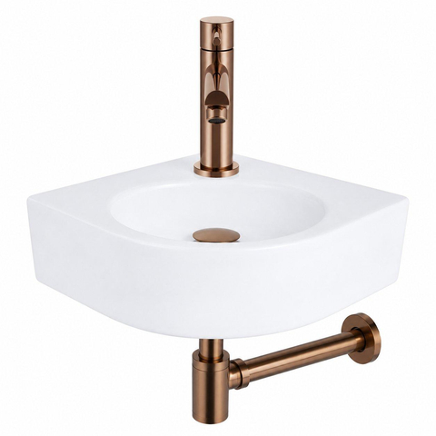 QeramiQ Fuente hoekfonteinset – 30x30x10 cm – kraangat rechts – koperen kraan – zonder frame SW1111515