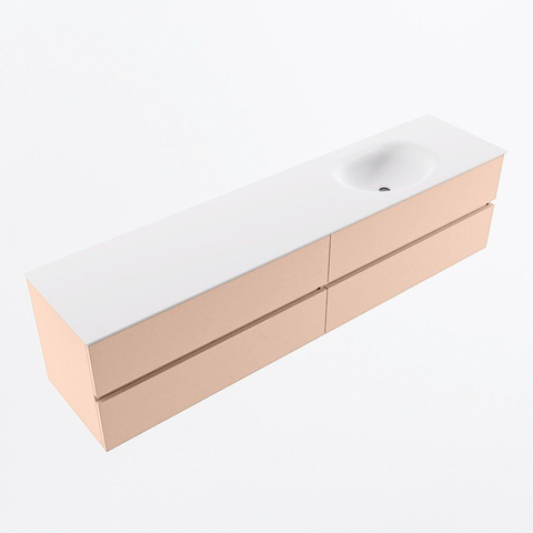 MONDIAZ VICA Ensemble meuble de salle de bains - 200cm - meuble sous-vasque rosee - 4 tiroirs - lavabo moon à droite - sans trous de robinet - version haute 60cm - talc SW1080446