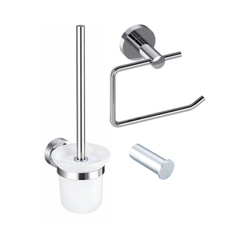Fortifura Calvi Pack WC 3 pièces - porte-rouleau sans couvercle - brosse de toilette - crochet à serviette simple rond - chrome SW1248427