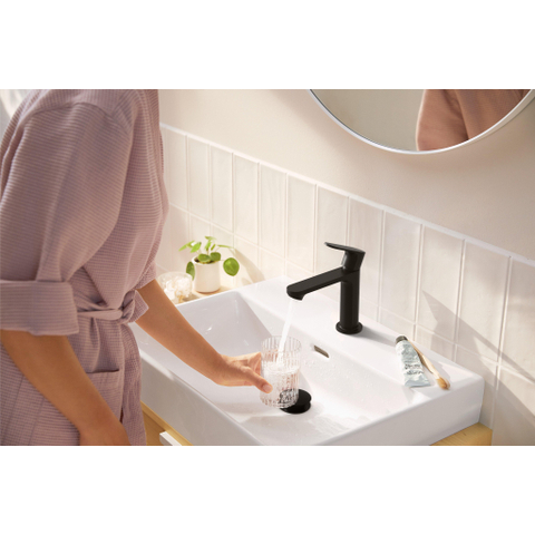 Hansgrohe Rebris s 1 greeps wastafelkraan - 110 - coolstart - zonder afvoer - mat zwart SW796599