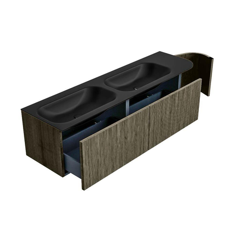 Mondiaz KURVE Ensemble de meuble de salle de bains - 165x46x40cm - 2 tiroirs - 1 porte - vasque solid surface - double / gauche - 2 trous de robinet - Shadow SW1414308