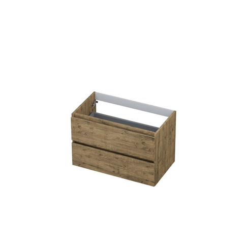 INK Wastafelonderkast - 80x45x52cm - 2 lades - greeploos - met houten keerlijst - MFC - Naturel eiken SW207403