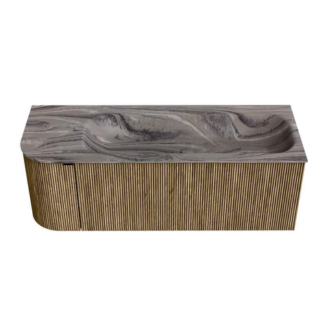 MONDIAZ KURVE-DLUX 125cm badmeubel ronding Links kleur Dusk met 1 lade en 1 deur. Wastafel BIG MEDIUM Rechts 1 kraangat Sombra. SW1433860