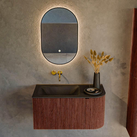 Mondiaz KURVE Ensemble de meuble de salle de bains - 85x46x40cm - 1 tiroir - 1 porte - lavabo solid surface - gauche - sans trou de robinet - Ruby SW1415402
