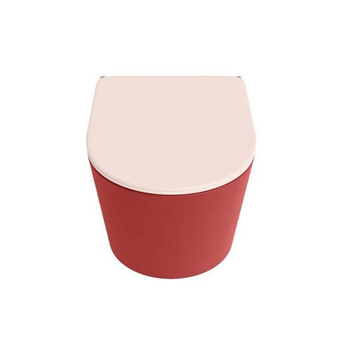 Mondiaz LAVIE hangtoilet – spoelrandloos – 36 x 53 cm – met softclose zitting – Fire (rood), zitting Rosee (roze) SW1208685