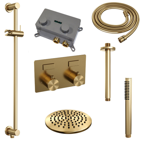 BRAUER Gold Edition ensemble de douche pluie apparent – douche de tête Ø 20 cm – bras de plafond 30 cm – douchette bâton – avec inverseur – barre de douche SW925672