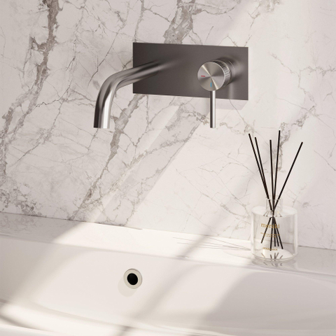 BRAUER Stripe Mitigeur lavabo encastré - bec courbé et plaque de recouvrement - modèle A1 - couleur inox brossé PVD SW1435027