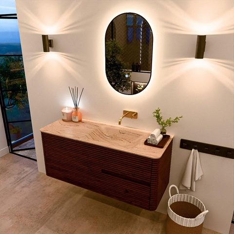 Mondiaz CIRO-DLUX Meuble de salle de bains - 120x45x50cm - Plan vasque solid surface Arena - 1 lavabo à droite - sans trous de robinetterie - 2 tiroirs - Ruby SW1531706