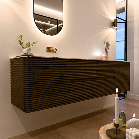 Mondiaz CIRO-DLUX Ensemble de meubles de salle de bains - 190x45x50cm - plan-vasque Solid surface Glace - 1 lavabo à gauche - sans trous de robinet - 4 tiroirs - Shadow SW1532240