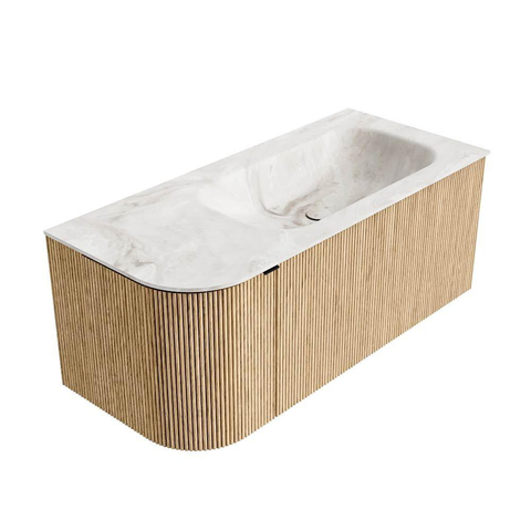 MONDIAZ KURVE-DLUX meuble de salle de bains 105cm avec module 25 L couleur chêne avec 1 tiroir et 1 porte. Vasque BIG SMALL droite sans trou de robinetterie couleur Frappe. SW1137340