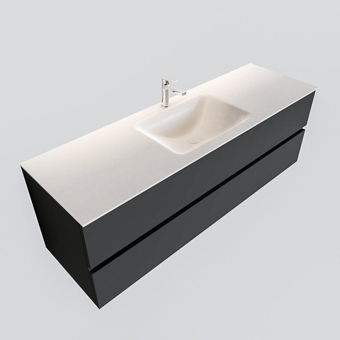 MONDIAZ VICA Ensemble de meuble salle de bain - 150cm - 2 tiroirs - lavabo Cloud central - 1 trou de robinet - solid surface gris foncé SW409785
