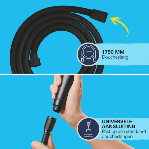 Grohe Vitalio Start QuickFix Handdoucheset - diameter 11cm - 2 straalsoorten - 7.4l/min - met houder - met slang - 175cm - matte black (mat zwart) SW1126724