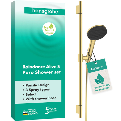 Hansgrohe Raindance alive Sel.S - 125 - 3jet - ecosmart - doucheset Puro S - 65cm - gepolijst goud (goud) SW1388677