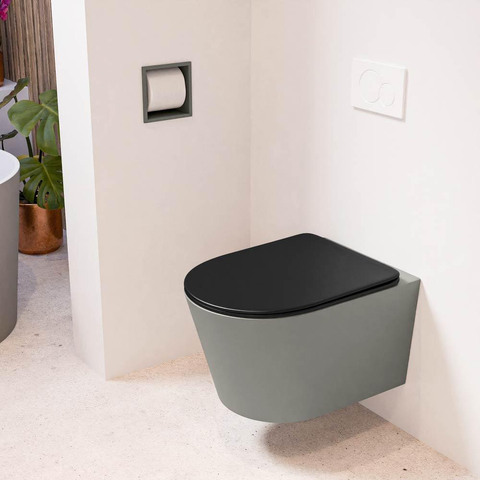 Mondiaz LAVIE hangtoilet – spoelrandloos – 36 x 53 cm – met softclose zitting – Smoke (lichtbruin), zitting Urban (zwart) SW1208749