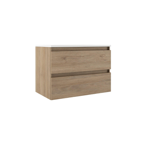 Saniclass Chacito Meuble de salle de bain - 100x40x55cm - peu profond - 2 tiroirs - sans poignée - lavabo brillant blanc - 1 trou de robinet - chêne SW1441441