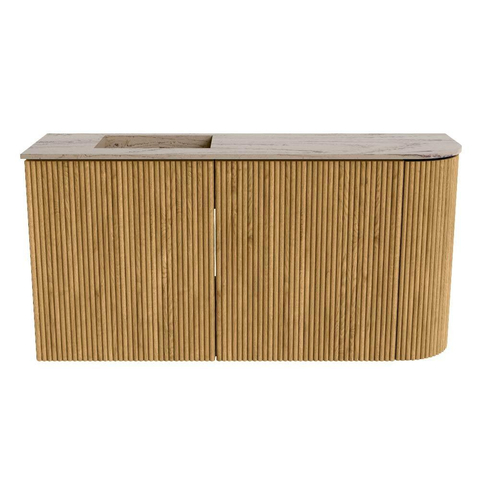 Mondiaz JOYA-DLUX 81.6cm toiletmeubel - ronding rechts kleur Oak - Wastafel FAYE positie Links 1 kraangat kleur Arena. SW1423887