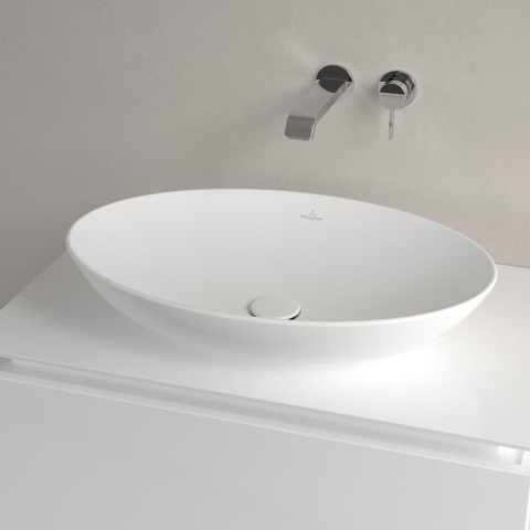 Villeroy & Boch Loop & Friends opzetwastafel - 62x42cm - zonder kraangat - met overloop CeramicPlus - Stone White (mat wit) SW644101