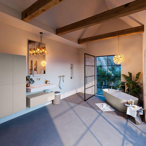 Mondiaz ALAN-DLUX Ensemble de meuble - 100cm - meuble Linen mat - 1 tiroir - Lavabo Cloud Ostra suspendu - vasque Centre - 0 trous de robinet SW807423