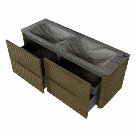 Mondiaz CIRO-DLUX Badkamermeubelset - 130x45x50cm - Solid surface wastafel Sombra - 2 wasbak Dubbel - 2 kraangaten - 4 lades - Dusk SW1533397