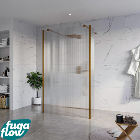 FugaFlow Eccelente Vetro Douche à l'italienne - 120x200cm - verre clair nervuré - anticalcaire - verre de sécurité 8mm - 2 parois latérales 30cm - avec bras muraux et profilés d'angle - Cuivre brossé SW1125695