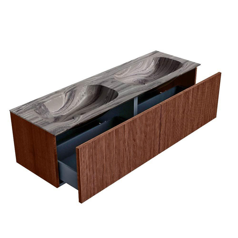 MONDIAZ KURVE-DLUX 150cm badmeubel kleur Ruby met 2 lades en 0 deuren. Wastafel STOR SMALL Dubbel zonder kraangat Sombra. SW1434006
