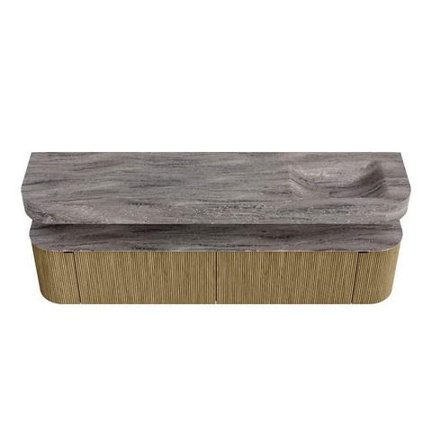 MONDIAZ THOR-DLUX Meuble de salle de bains - 200cm - arrondi gauche + droite - couleur Dusk - 2 tiroirs et 2 portes - Vasque suspendue CLOUD droite 1 trou de robinet - couleur Oza SW1467197