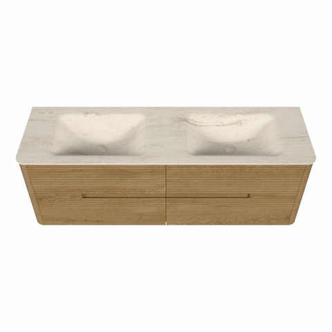 Mondiaz CIRO-DLUX Badkamermeubelset - 150x45x50cm - Solid surface wastafel Meli - 2 wasbak Dubbel - 2 kraangaten - 4 lades - Oak SW1531452