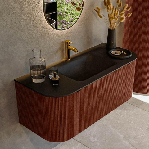 Mondiaz KURVE Ensemble de meubles de salle de bains - 110x46x40cm - 1 tiroir - 2 portes - lavabo solid surface - central - 1 trou de robinet - Ruby SW1415406