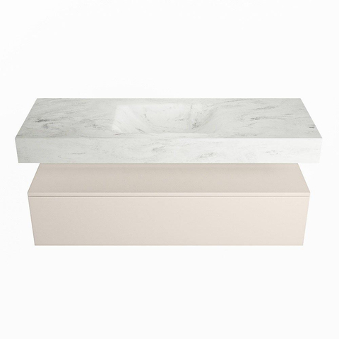 Mondiaz ALAN-DLUX Ensemble de meuble - 130cm - meuble Linen mat - 1 tiroir - Lavabo Cloud Opalo suspendu - vasque Centre - 0 trous de robinet SW806530